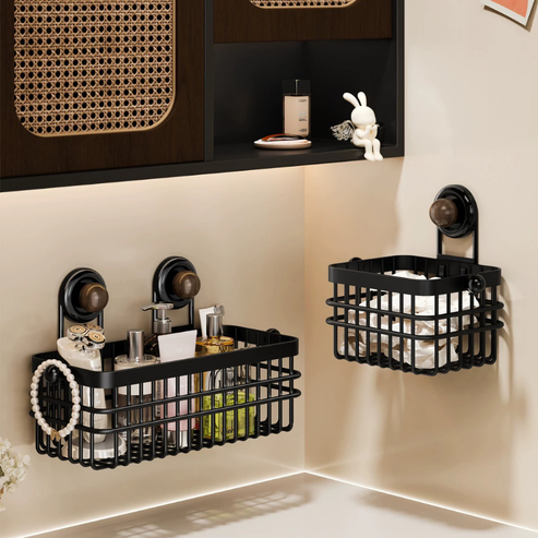 Multi Functional Wall Mounted Metal Storage Basket with Suction Cups