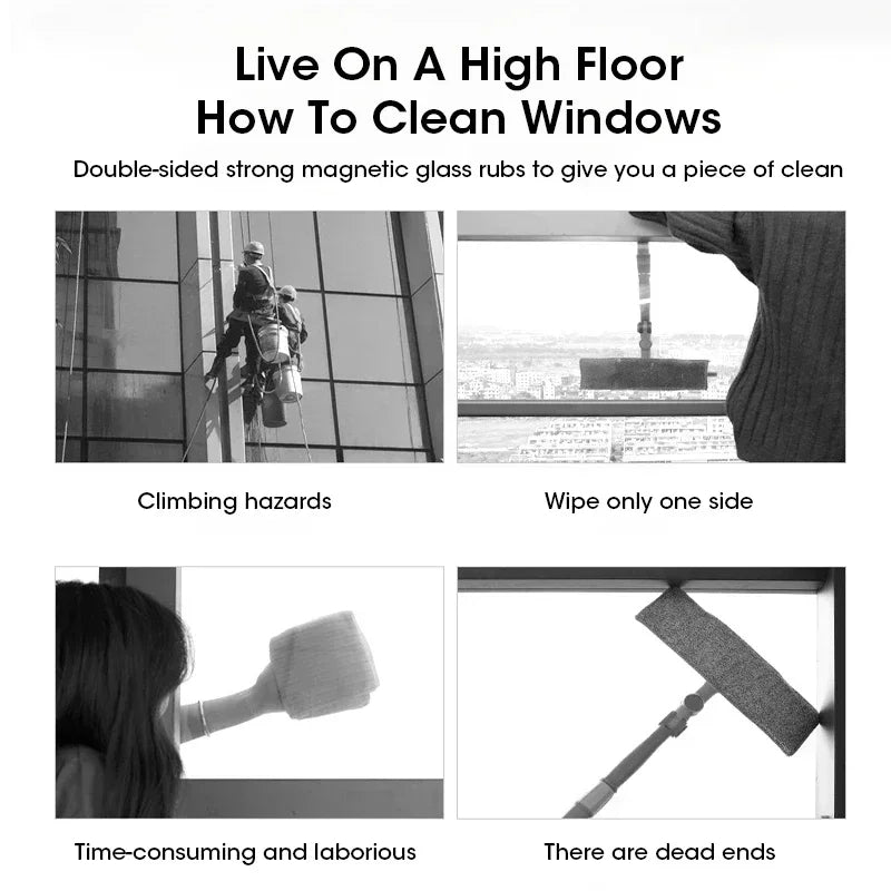Magnetic Double Layer Glass Window Cleaner Home Multifunctional High Rise with Automatic Drainage Strong Grip Long Reach